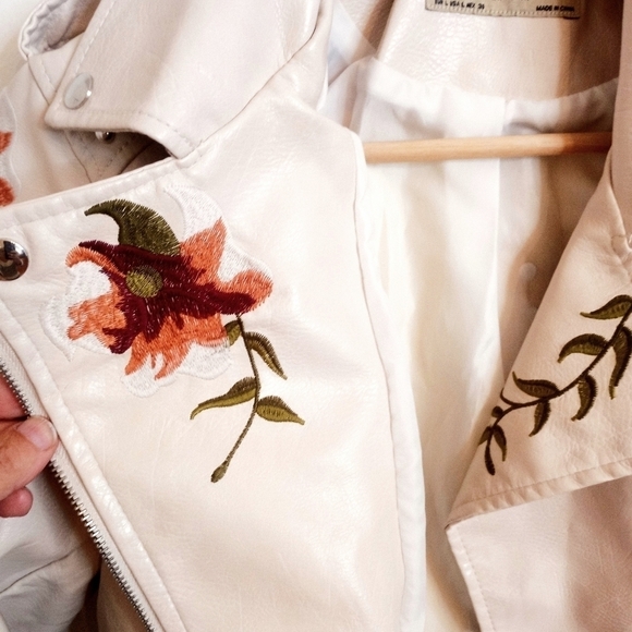 Ly Varey Faux Leather Jacket Soft Embroidered Rivet Motorcycle Punk Style CPO - Picture 10 of 15